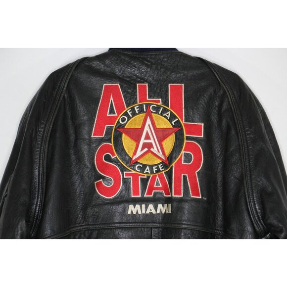 Vintage All Star Miami Cafe Mens Medium Leather Jacket C1146 - Picture 5 of 7